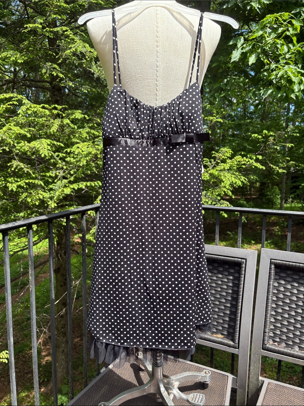 Love Tease Black Polka Dot Spaghetti Strap Slip Dress with Bow sz M